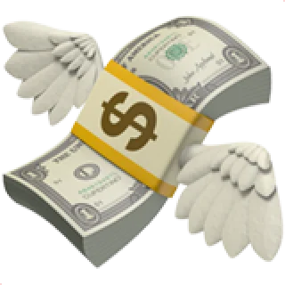 A stack of dollar bills with wings, symbolizing money