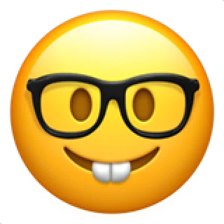 A smiling face with glasses and buck teeth, representing a nerd or geeky expression
