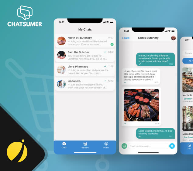 chatsumer. small business marketplace app in UK. urlaunched portfolio app