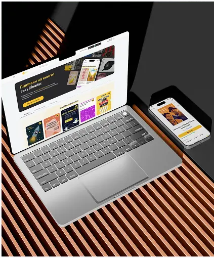 Librarius book marketplace app developed for web, iOS, and Android platforms. slide.