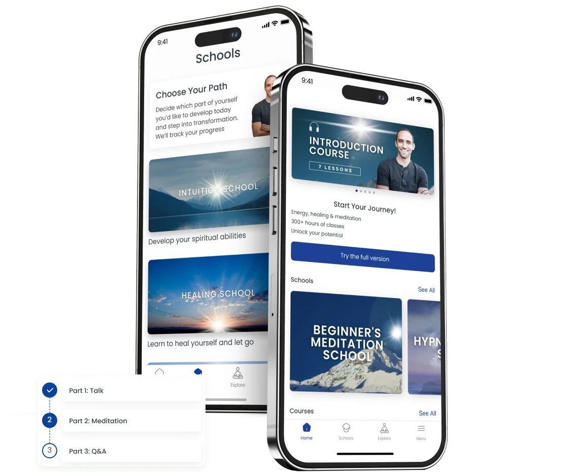 Meditation School app developed for iOS platform. mobile.