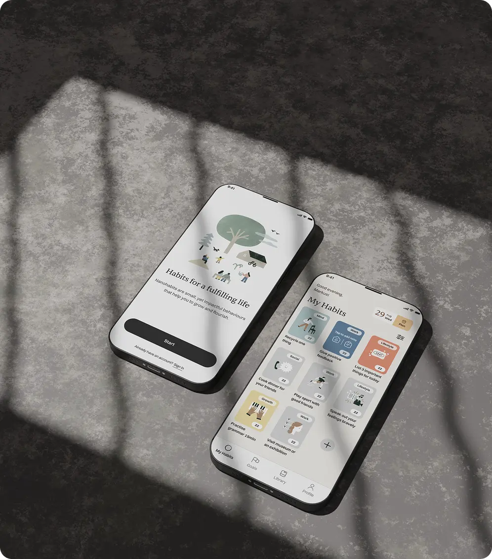 Nanohabits lifestyle app developed for iOS and Android platforms. background. mobile.