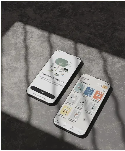 Nanohabits lifestyle app developed for iOS and Android platforms. slide.
