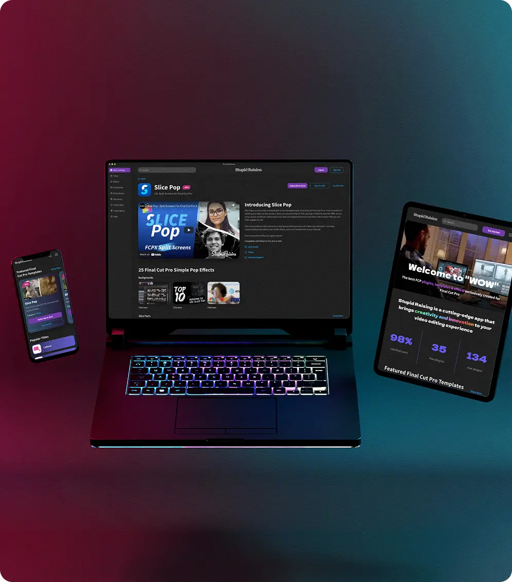 Stupid Raisins ecommerce app developed for MacOS platform. background. mobile.