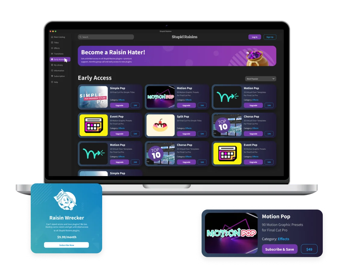 Stupid Raisins ecommerce app developed for MacOS platform. mobile.