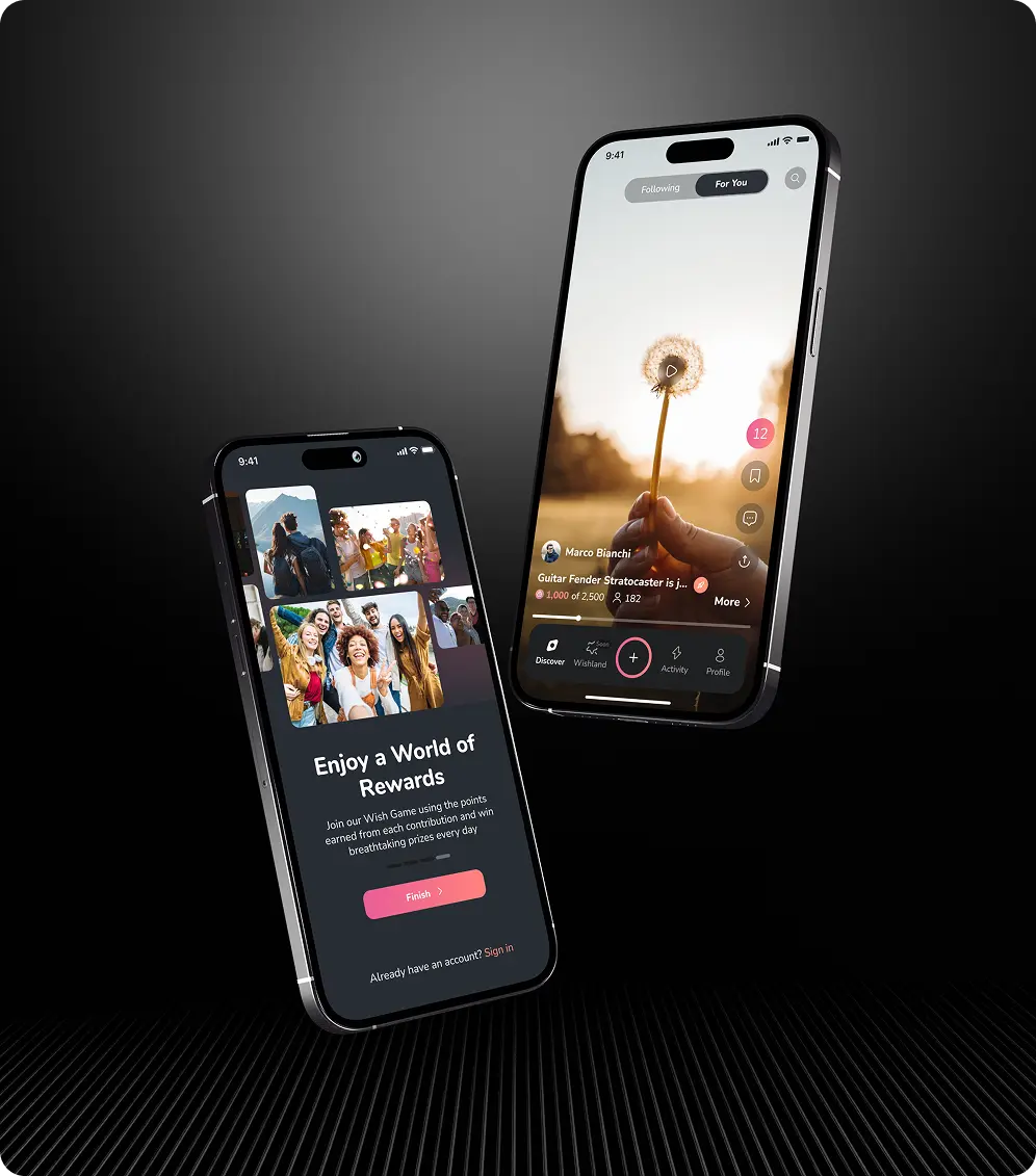 Wishew social app of wishes developed for Web, iOS, and Android platforms. background. mobile.